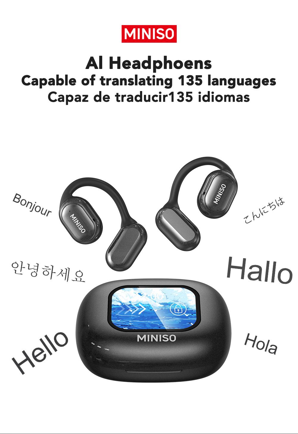MINISO X30 OWS Translation Wireless Bluetooth Earphones Support 135 Languages Real Time Bluetooth Translation,35Hours Play time,OWS Headphones Long Distance Connection Headset with Charging Case,Light-Weight Headphones Built-in Microphone
