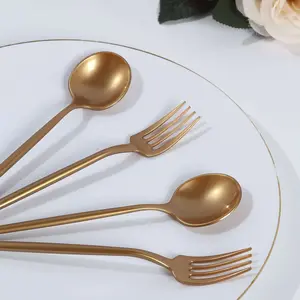 50-Pack Plastic Dessert Forks and Spoons Gold - Heavy Duty Shiny Disposable Silverware Set