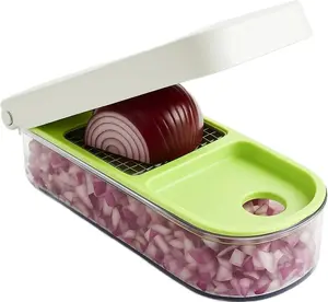 Vegetable and Fruit Chopper with 2 Cup Base, Stainless Steel Blades, Dishwasher Safe