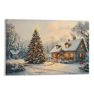 Christmas Tree Cottage Snowfall Vintage Rustic Poster, Home & Office Decor for Living Room, Bedroom, Kitchen & Cafe