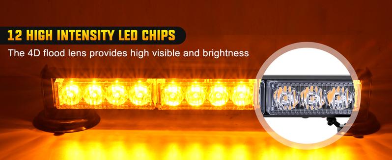 Nilight 12LED Wireless Strobe Light Amber 14 Inch Magnetic Mount Mini Light Bar 12V Rooftop Powered Hazard Work Lights for Car Truck Trailer Snow Plow Construction Vehicles
