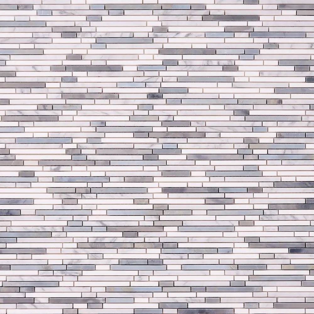 Thassos White + Carrara + Blue 12x12 Polished/Honed Marble Random Strips Tile