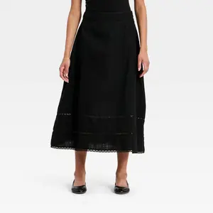Women's Cutwork Midi Full Skirt - Universal Thread™ Black 16