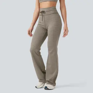 Halara High Waisted Drawstring Stripe Flare Yoga Pants with Pockets