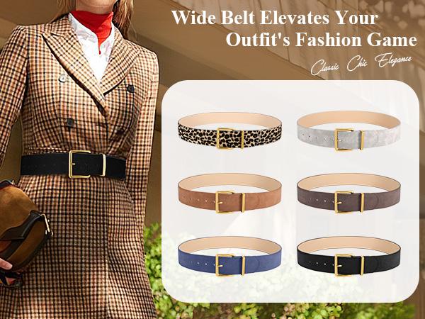 JASGOOD Women Wide Chunky Belt for Dresses Fashion Thick Suede Belt with Gold Buckle