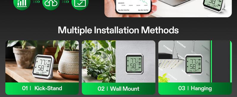 VIVOSUN AeroLab THB1/THB1S Wireless Bluetooth Hygrometer Thermometer Indoor, Smart Temperature Monitor, VPD, Digital Humidity Meter, LCD Remote Control & Alert, Data Storage, Dual Channels, Battery Included