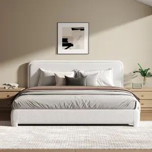 HOMBCK  Boucle Upholstered Bed Frame King Size/Cloud Bed Frame/Soft Rounded Corners Headboard/Low Profile/No Box Spring Needed