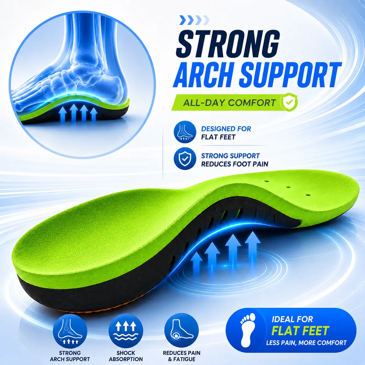 【Back To School】Orthopedic Shoe Insoles for Plantar Fasciitis, Heel Pain & Flatfoot Correction - Shock Absorbing EVA Foam Cushion for Men and Women, All-Day Comfort in Work Boots & Athletic Footwear dye instant foot 4d cloud technology acupoint massage