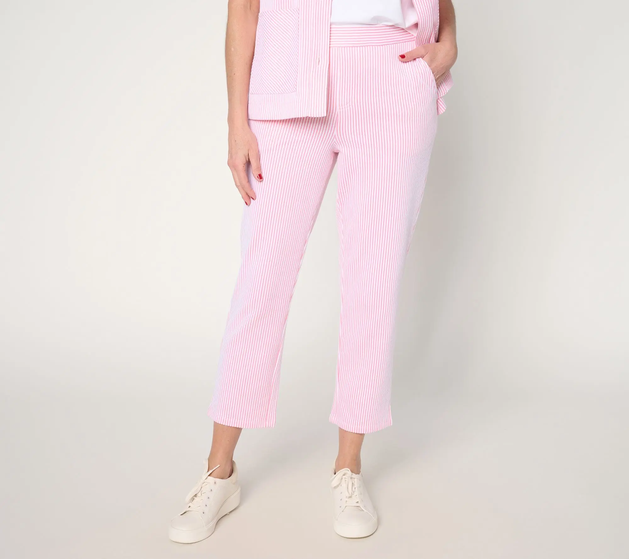 Denim & Co. Petite Knit Seersucker Pull-On Crop Pants