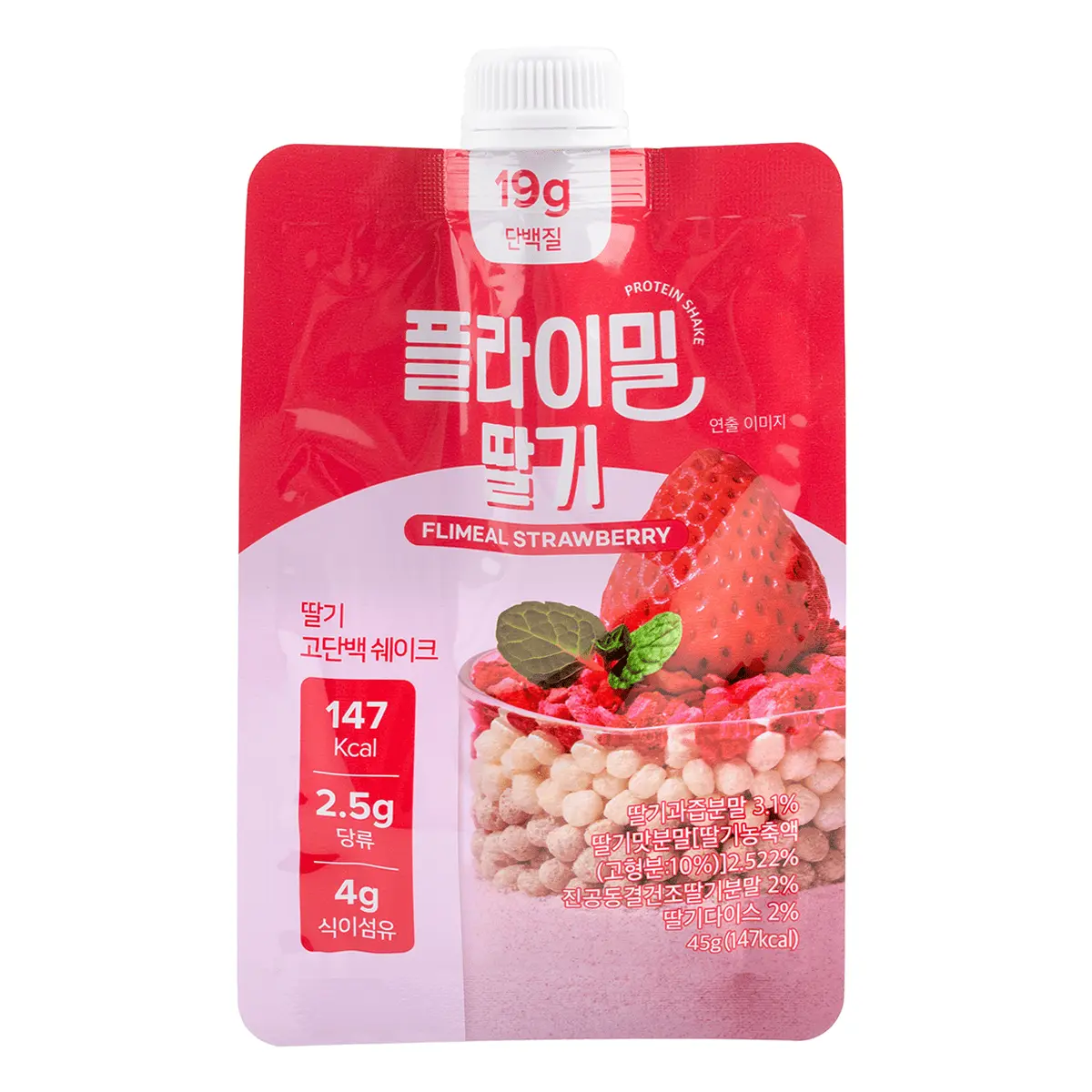 Flimeal Strawberry Flavor Protein Beverage, 45g Fruit Meal Replacement Drink (19g Protein per Pack)