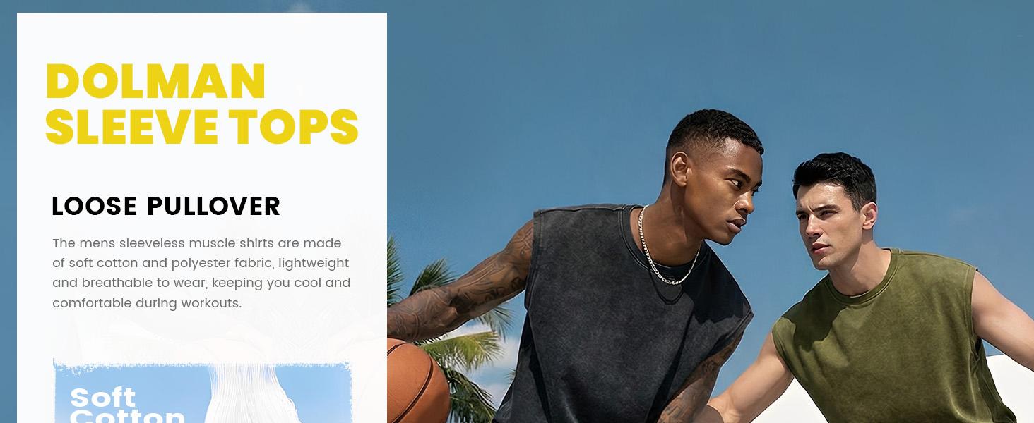 Gihuo Unisex Men's Crop T Shirts 2Pcs Dolman Sleeve Tops Vintage Crewneck Loose Pullover Tank Tops Soft Cotton Polyester Fabric Lightweight Breathable