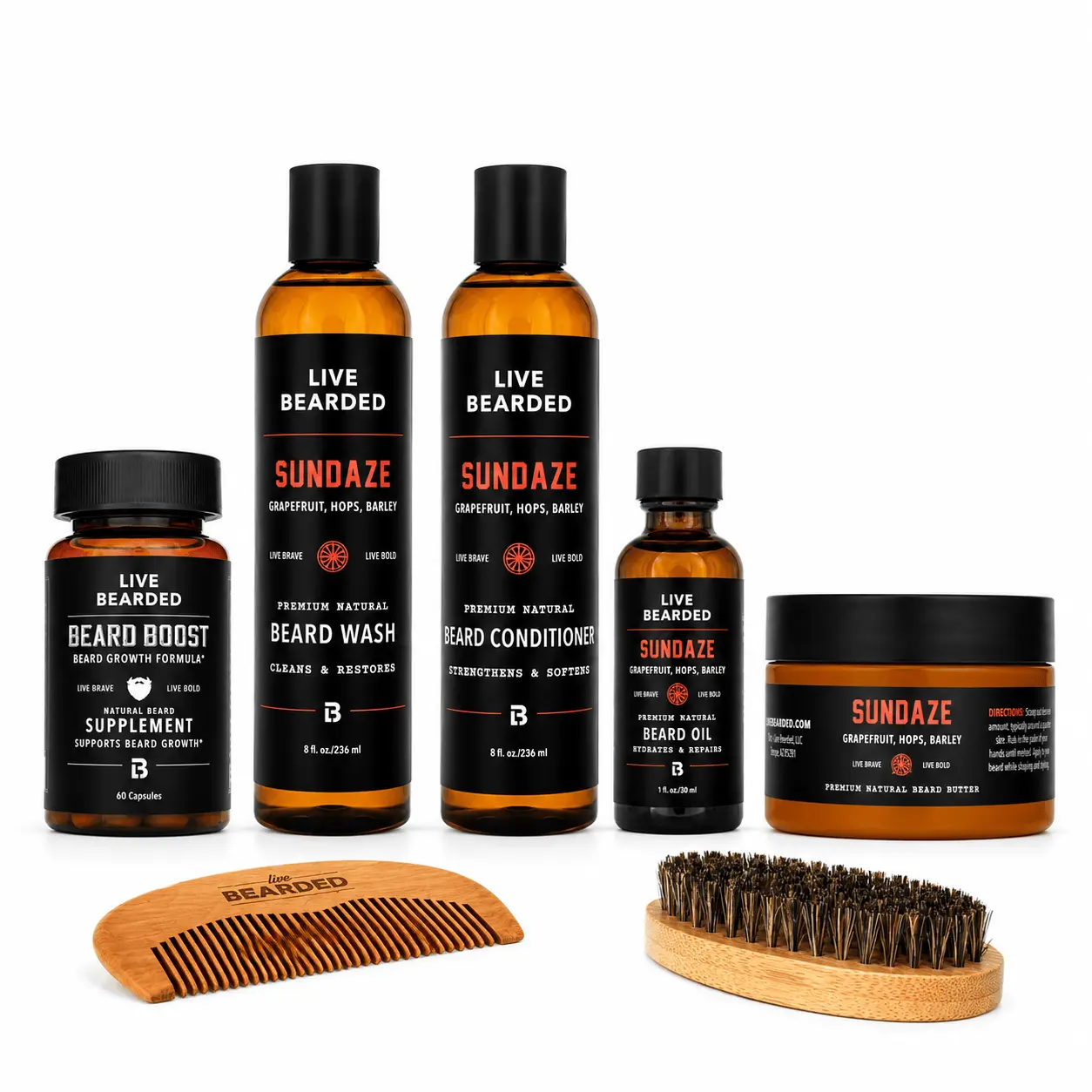 Live Bearded Total Beardsman Complete Beard Kit - Wash, Conditioner, Oil, Butter, Growth Boost & Tools