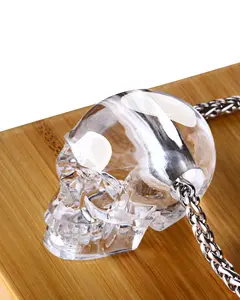 Skullis Signature Quartz Rock Crystal Skull Pendant with Stainless Steel Chain, Hand Carved, for Women & Men, Crystal Healing on the go
