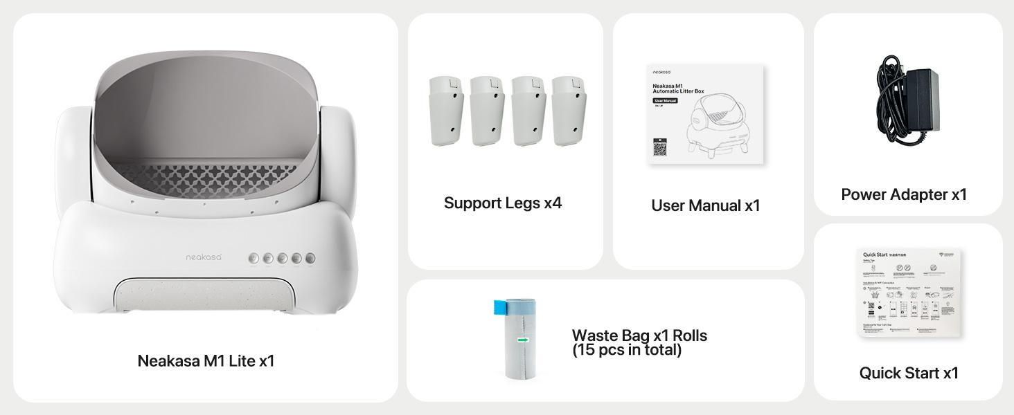 M1 Lite Open-Top Self Cleaning Cat Litter Box, Automatic Cat Litter Box with APP Control, Safety Protection, 1 Roll Waste Bag Litterbox Litterbox