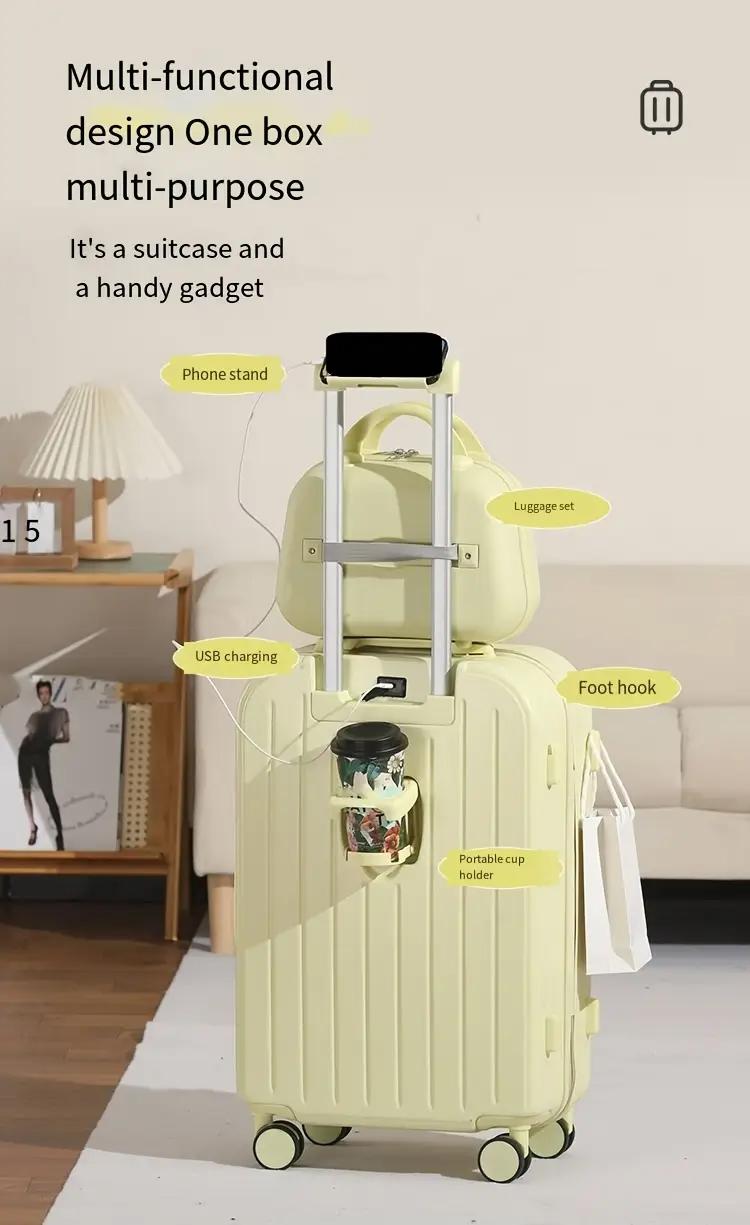 NLDD 20" 2-Piece Hardshell Luggage Set with Cabin Bag, Elegant & Durable Suitcases, 4 Wheels 360 Rotation, USB Port, Cup Holder, Combination Lock, Hook Foot, 4 Modern Colors