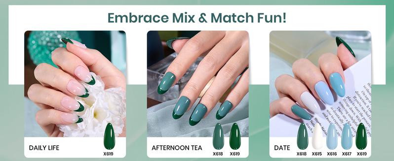 Beetles Dip Powder Nail Kit, 6 Winter Colors White Bule Green Natural Nail Dip Powder Kit Starter Set French Nail Art Manicure Salon No Need Nail Lamp Cured Glossy Lake DIY Gifts for Women