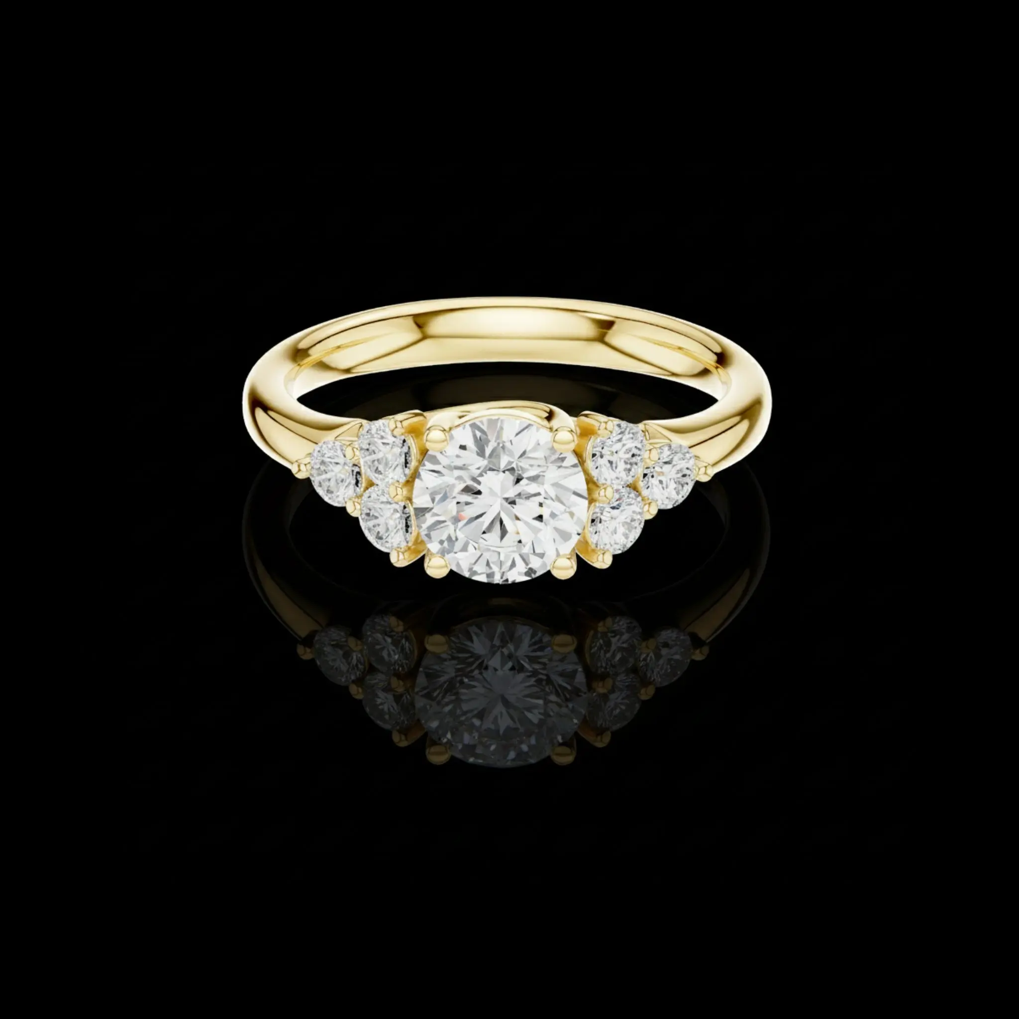 Round Lab Grown Diamond Three Stone Cluster Engagement Ring