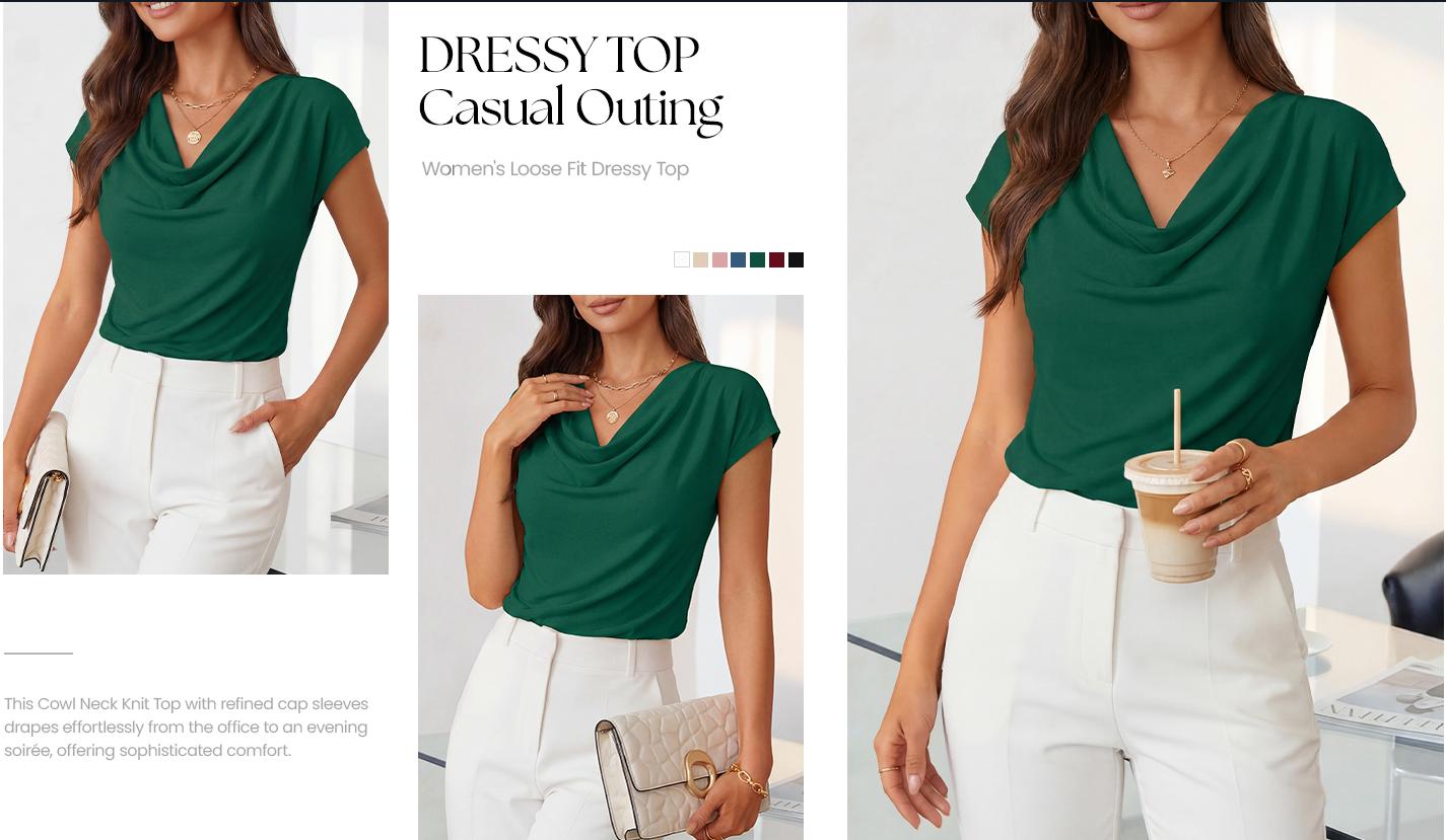 ZESICA Women's Summer Short Sleeve Business Casual Tops 2026 Cowl Neck Knit Shirts Spring Work Dressy Blouses