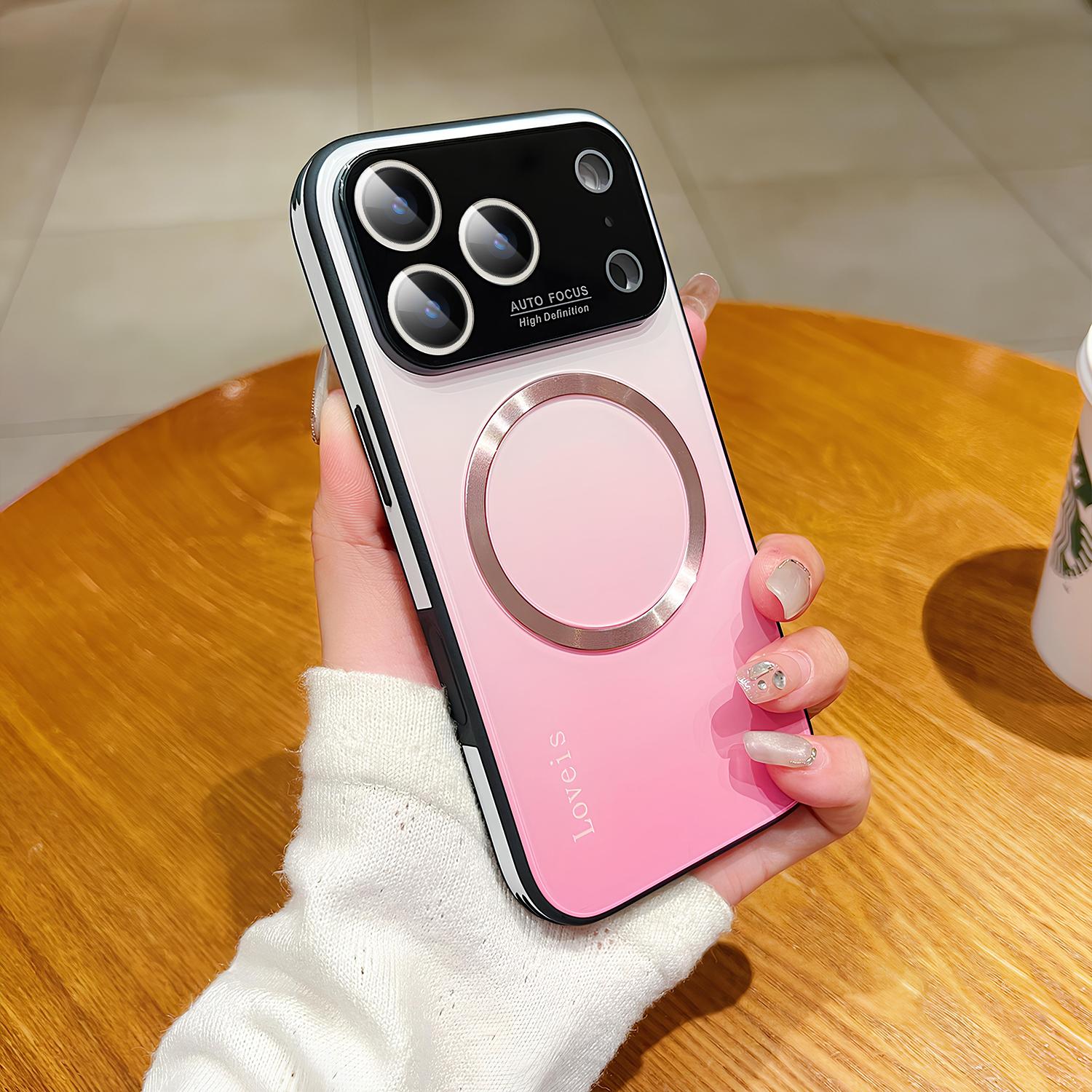 Magnetic Gradient Case For iPhone 17 Pro Max 17 Air 16 15 14 13 12 Pro Max with Full Camera Lens Protector [Compatible with MagSafe] Scratch Resistant Gradient Glass Back Cover