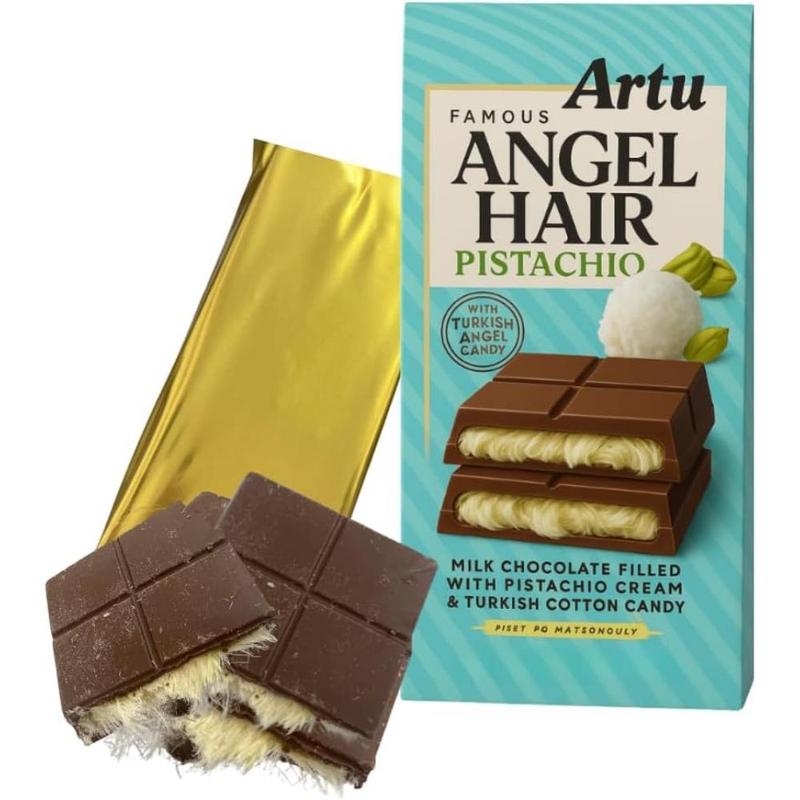 Dubai Chocolate Artu Angel Hair Milk Chocolate Bar 165g – Turkish Dairy Milk Floss with Pistachio Cream & Cotton Candy – Premium Middle Eastern Gourmet Candy Gift