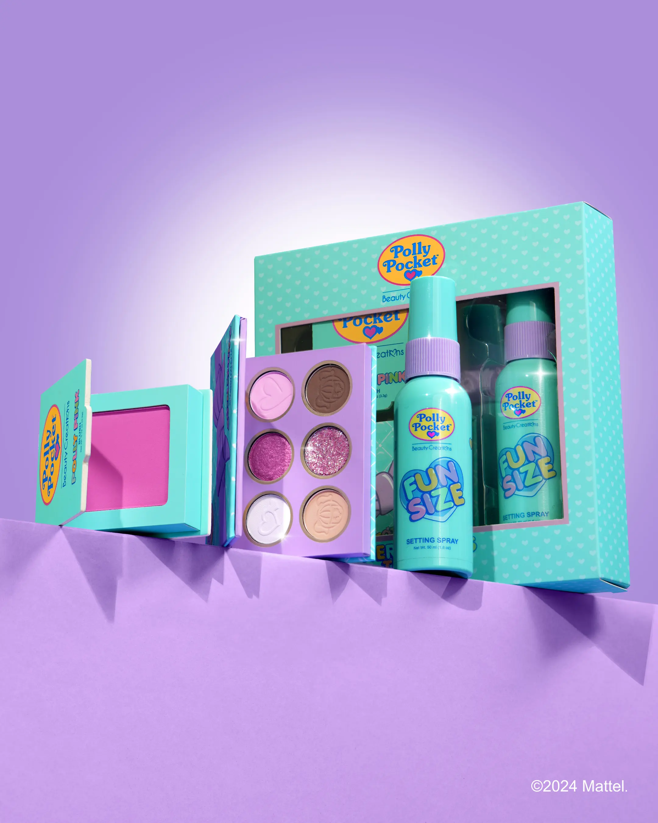 Beauty Creations x Polly Pocket Makeup Set | Vintage Glitter Eyeshadow Palette, Blush, & Compact Pomegranate Setting Spray, Cosmetic, 3 In 1 Makeup Sets