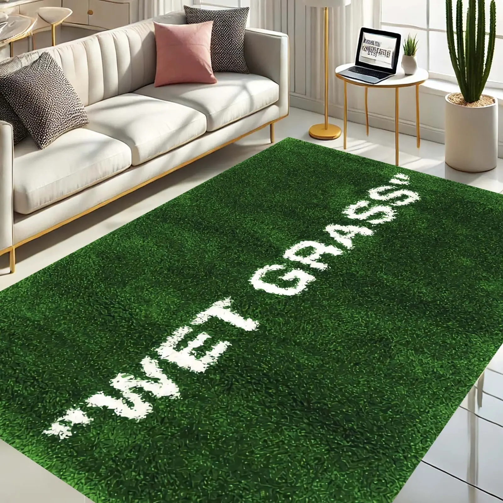Nature-Inspired Green Textured Wet Grass Area Rug, Non-Plush Household Textile Floor Mat