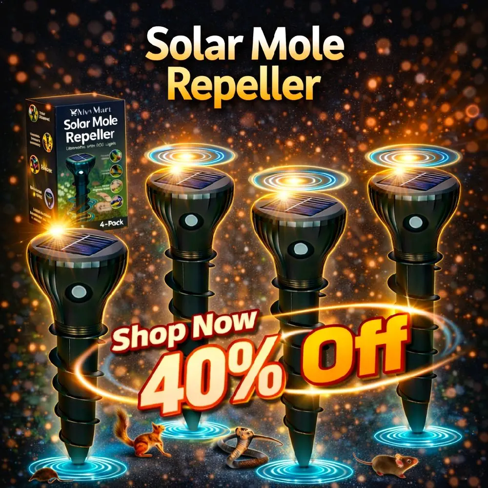 MovMart 8-Pack Solar-Powered Ultrasonic Mole Repellent Spikes, Waterproof Outdoor Animal Repellent, No Battery No Magnets Home Pest Control for Yard Lawn & Garden Protection Against Snakes & Voles