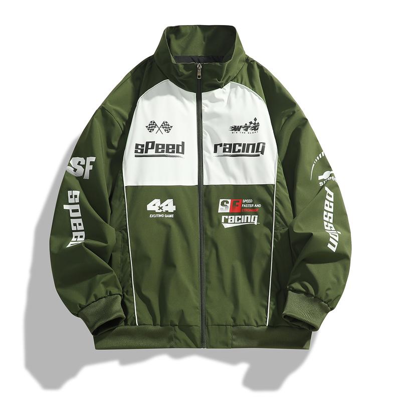 Men's casual stand up collar racing style street style INSY2K jacket, made of durable fabric, decorated with letters and patterns, suitable for cycling, daily wear, sports wear, suitable for spring and summer seasons Motorcycle Streetwear Longsleeves