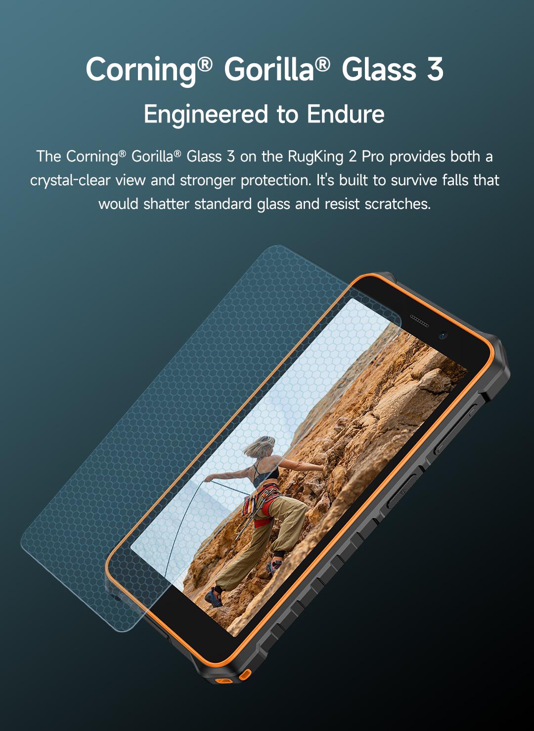 Ulefone RugKing 2 Pro Rugged Phone, 8(4+4) GB+128GB Octa-Core, 4500mAh, Android 15 Waterproof Phone, 5.45" HD+ Corning Gorilla Screen, 13MP+5MP Camera, Dock Charging, Al Assistant(Gemini), Orange