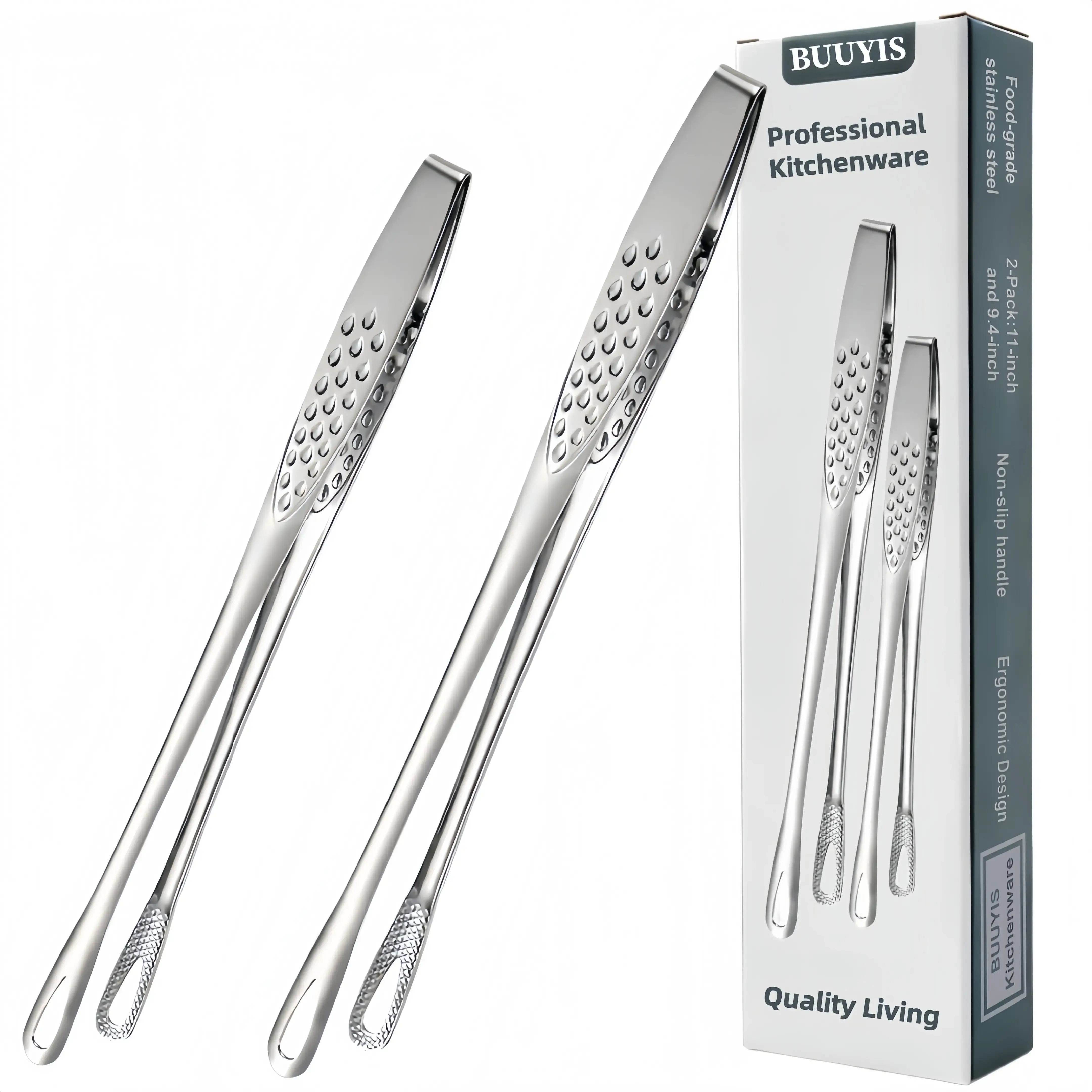 Sturdy Stainless Steel BBQ Tongs - Portable Lightweight Metal Fish Tweezers, Stylish BBQ Grill Utensils for Indoor Kitchen Supplies & Gadgets