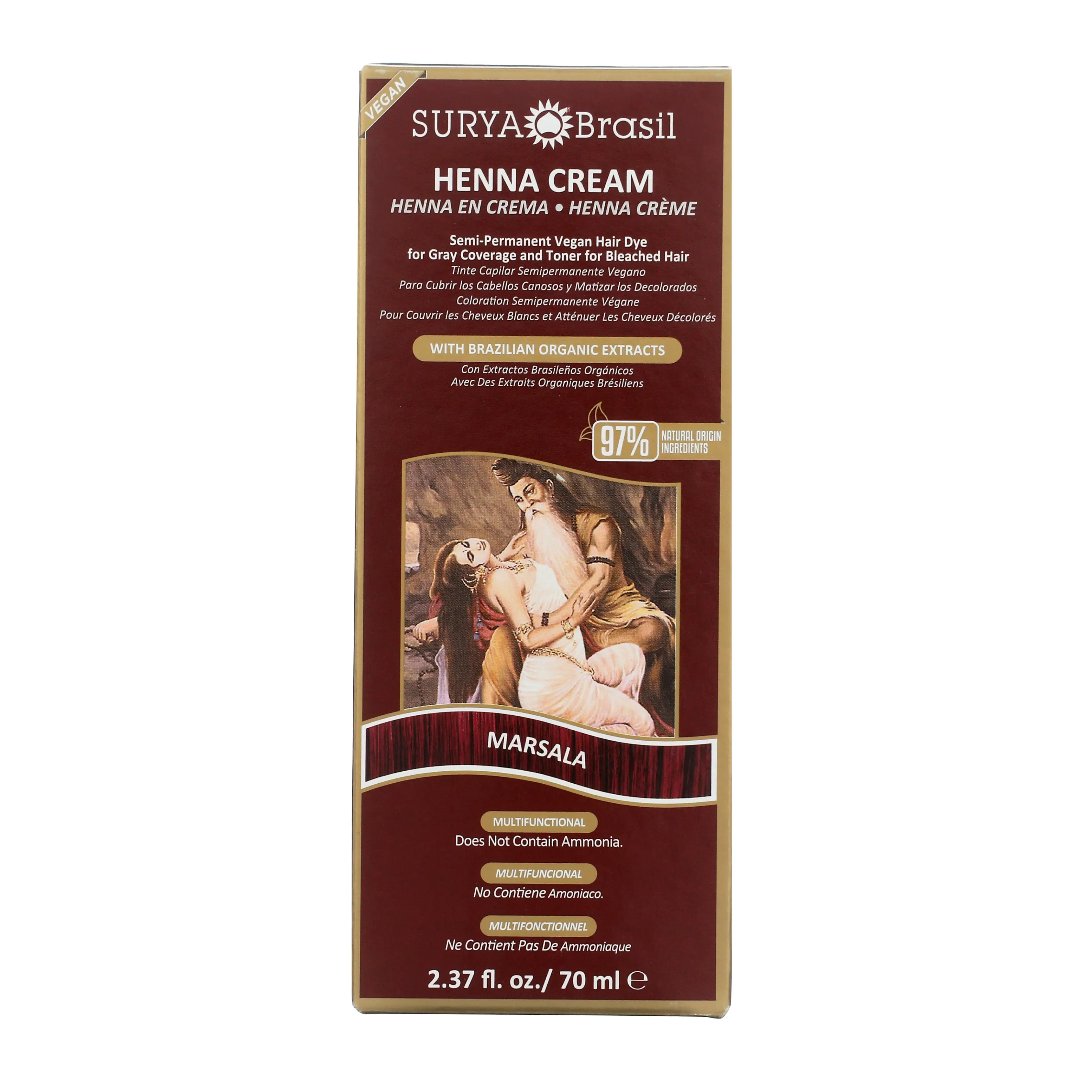 Surya Brasil Henna Cream Marsala - Vegan Semi-Permanent Hair Color with 97% Natural Ingredients for Deep Hydration & Shine 2.37 oz