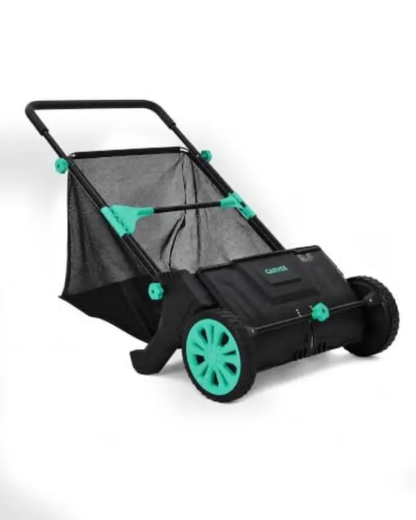 Gaomon 21" Manual Push Lawn Sweeper Leaf & Grass Collector - 3.5 Cu. ft. Hopper Bag, Dual Brushes, Adjustable Brush Height, Ideal for Yard Debris