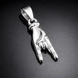 Mano Cornuto Charm, Horned Hand Pendant, Rock N Roll Hand Necklace, Stainless Steel, Good Luck Italian Amulet, Tarnish-Free, Waterproof