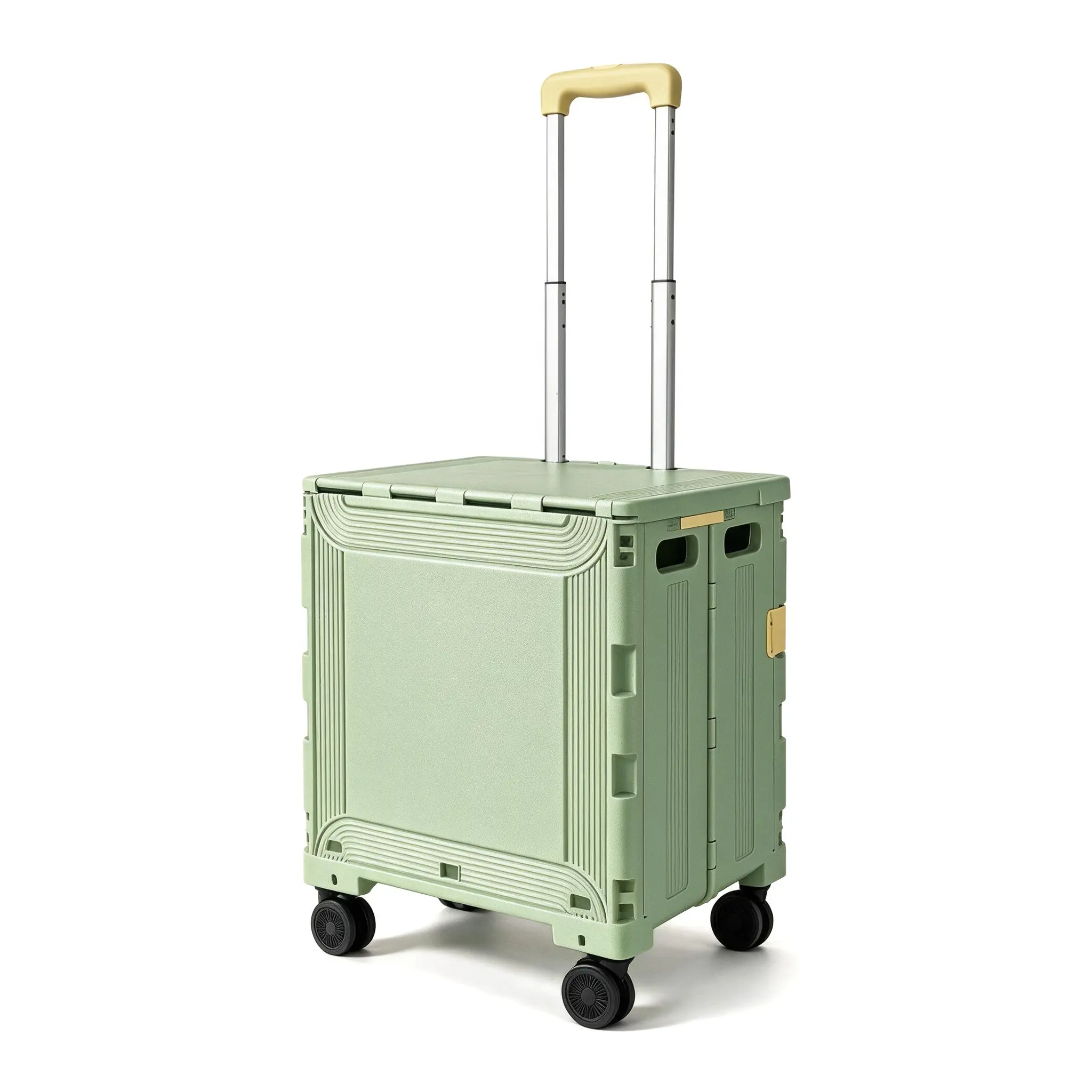 Collapsible Wheeled Shopping Crate with Cover and Telescopic Handle Smooth Universal Wheels Foldable Utility Cart for Grocery Car Trunk Camping Household Storage