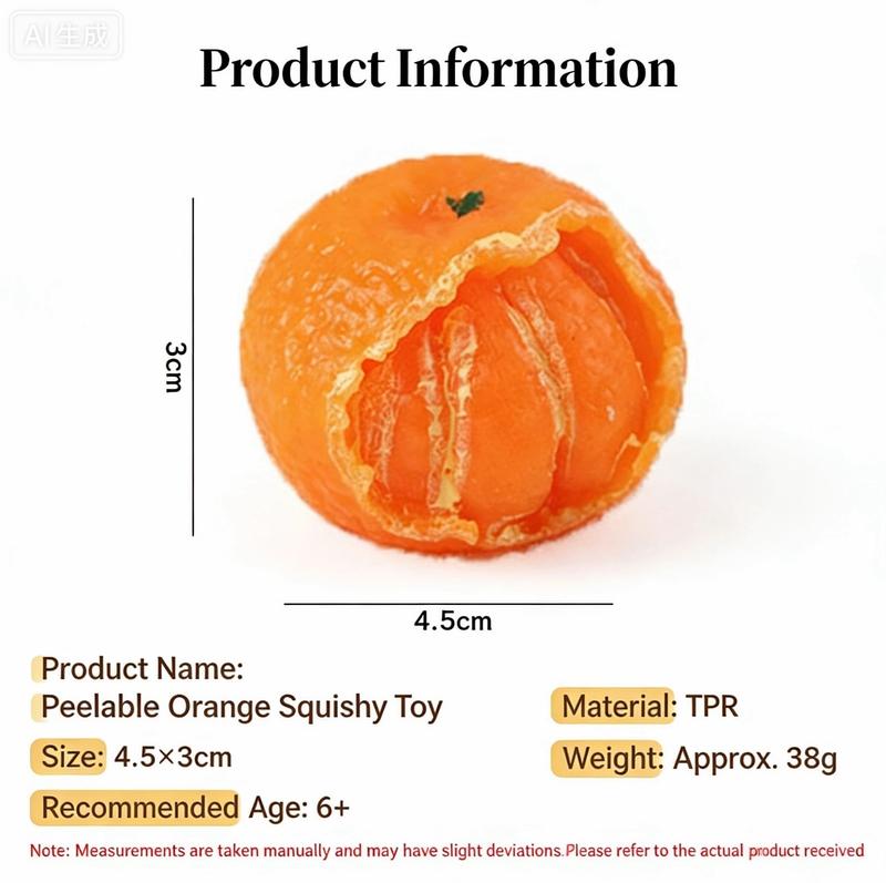 Key ring set  Orange Squishy Toy Ultra Soft Mochi Texture Stress Relief Ball Peelable Design Slow Rebound Keychain Phone Charm Safe Non Toxic TPR Material