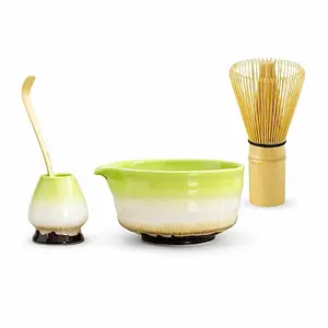 Japanese Matcha Tea Set – 4 Piece Matcha Bowl Set with Bamboo Whisk, Whisk Holder & Scoop