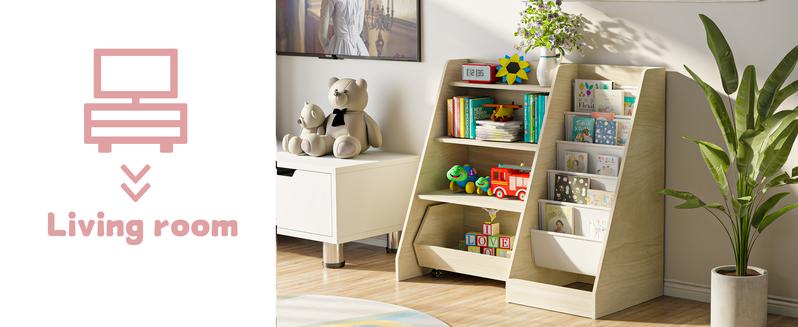 【LIVE】4-Tier Rolling Toy Storage Cabinet for Kids - 5 Layer Sling Toddler Furniture, Baby Furniture Book Rack, Organizing Nursery, Wooden Home Storage with Wheels