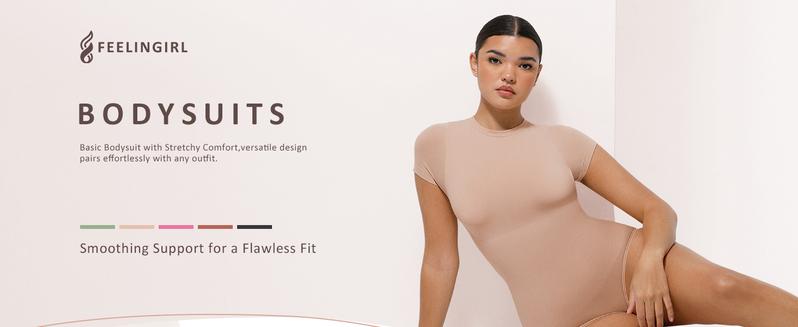 FeelinGirl Women's Crew Neck Cloud Bodysuits Fashion Short Sleeve Tops Stretch Basic Body Suit T Shirts Fit Comfortable Springtok