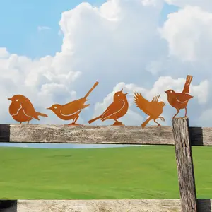 5Pcs Rustic Birds Decorations-Outdoor Bird Wall Decor,Metal Birds Craft Statue Ornaments,Garden Sculptures for Fences yard Garden,Bird Tree Stakes