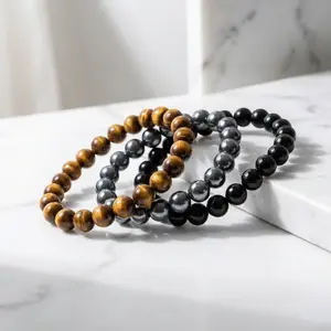 Tigers eye Wealthy Protection 8mm 7-7.5INCH attraction Bracelet Set Unisex Healing Gift for Emotional Balance & Negative Energy Repellent Obsidian Black