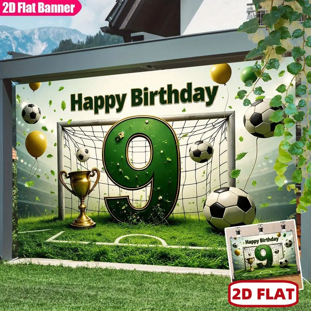 DIENALLS 99th Bday Theme Polyester Banner, Bold 2D Flat Soccer Design with Trophy & Football Decor, Vibrant Mixed Colors, Happy Birthday Indoor/Outdoor Photo Backdrop, Festive Sports Ornament (Birthday Ideas Included)