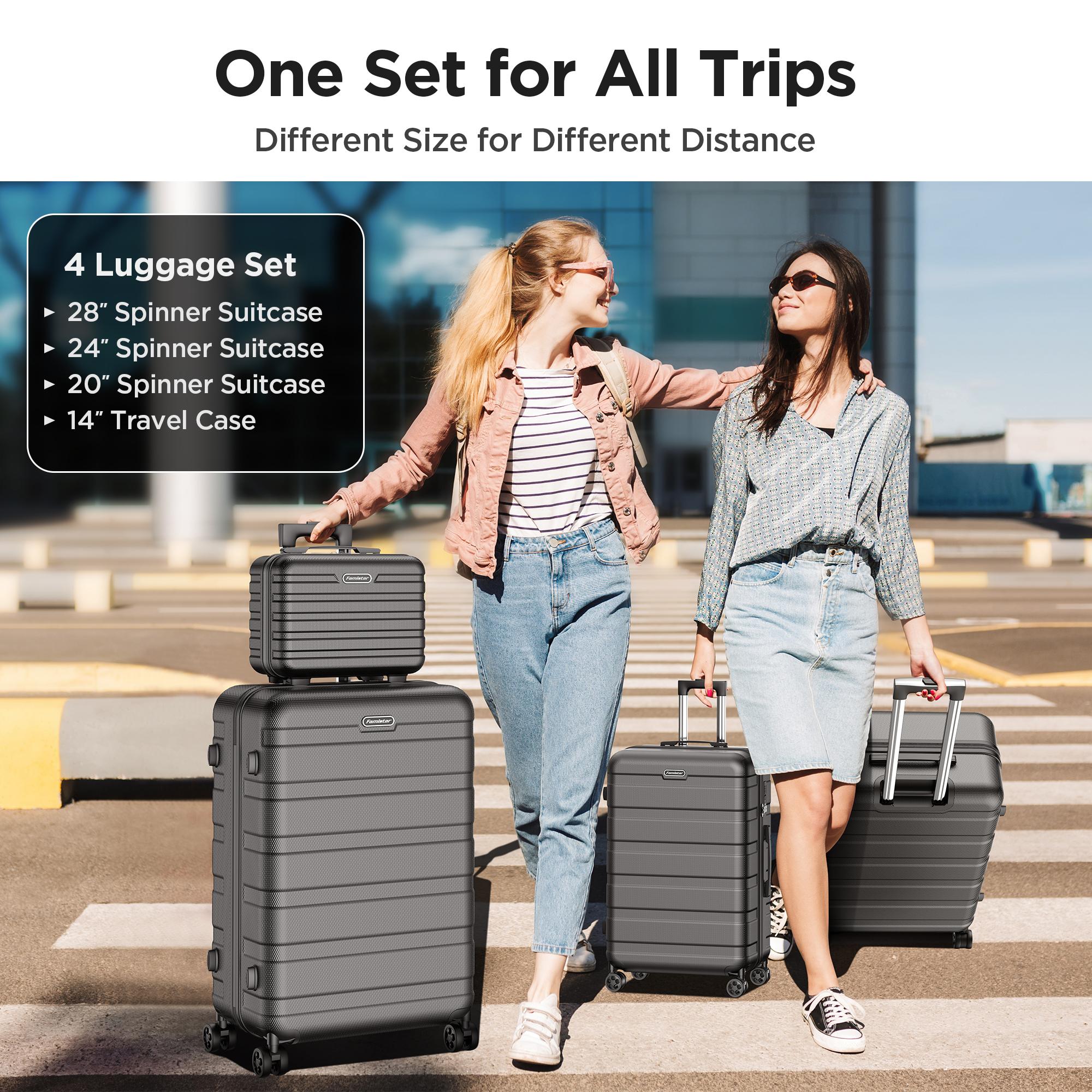 Famistar 11-Piece Luggage Set 4 Hard Shell Suitcases with Spinner Wheels & 7 Toiletry Bags Lightweight 100% ABS Construction Combination Locks Included