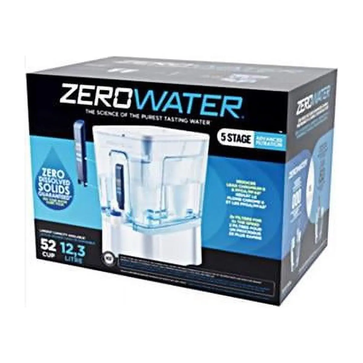 Zerowater Ready-Read 52-Cup Water Filtration Dispenser - NSF Certified, 5-Stage Filtration, Integrated TDS Mtr, Slide Lid, Reduces Lead, Chromium & PFOA/PFOS, 2 Filters, Elevated Base, Blue & White, for Home & Small Office Use, Clean Water Solutions, Pfoa