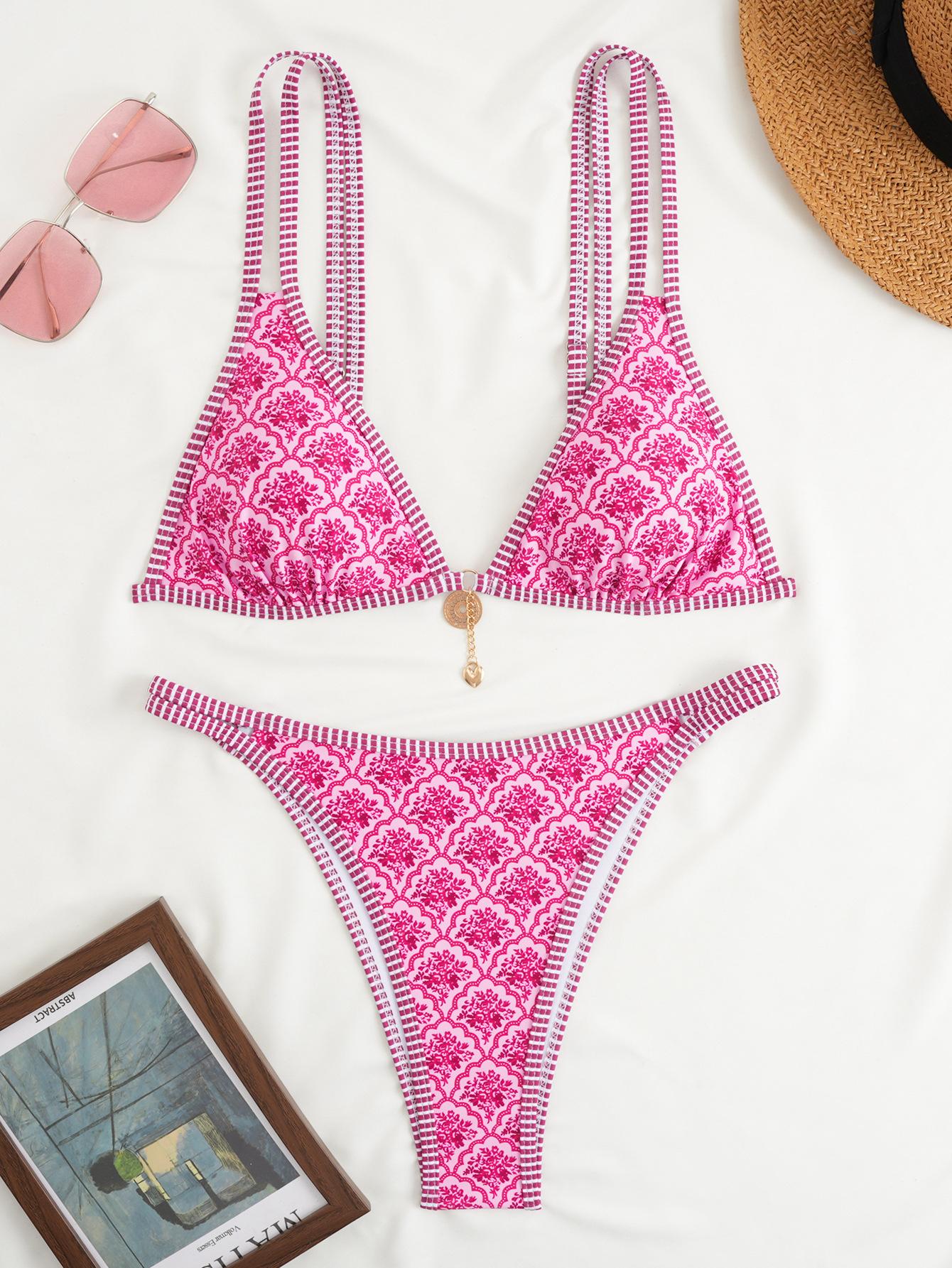 Hilor Women's Floral Print Bikini Set Two-Piece Casual Fashion Chic Swimsuit for Beach Holiday Vacation Ladies Summer Clothes