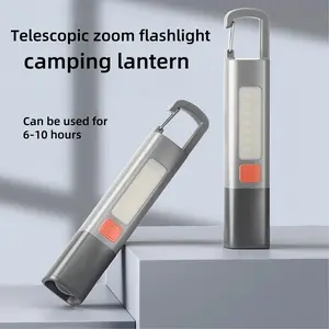 Telescopic zoom flashlight, outdoor hook camping light, soft light design without glare, USB fast charging, can be used for 6-10 hours