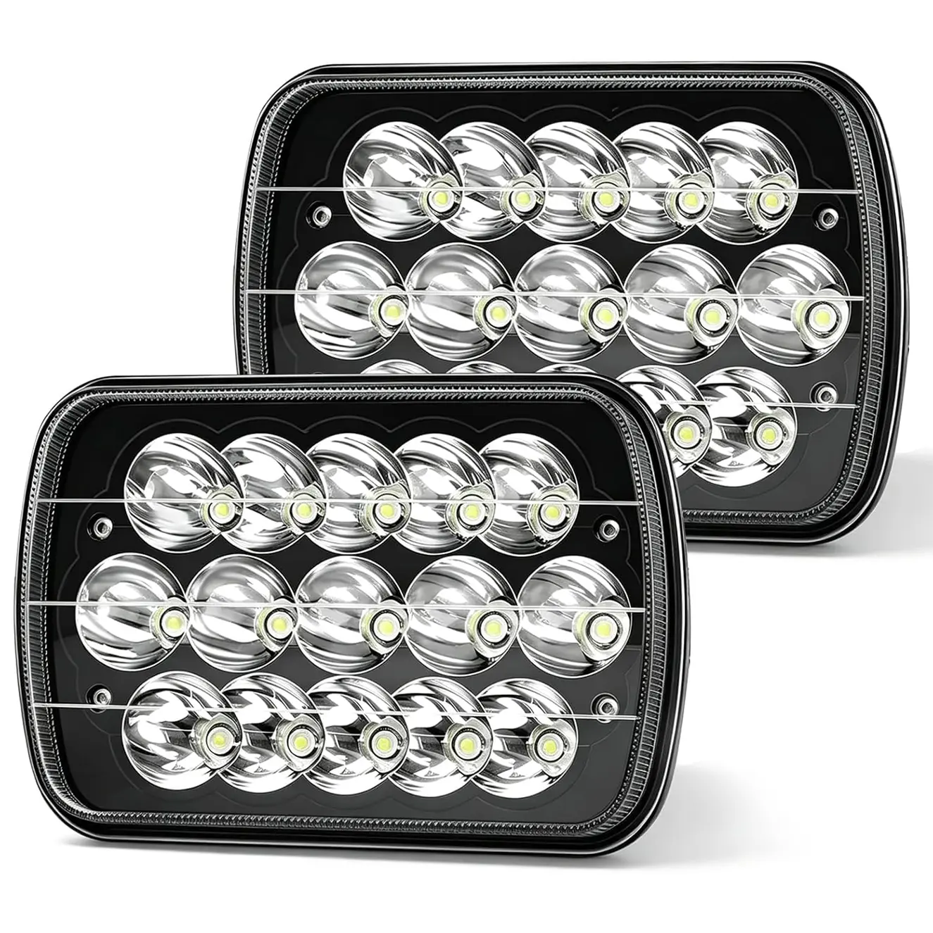 2PCS Rectangle H6054 LED Headlights 5x7 7x6 Headlamp Hi/Low Sealed Beam,Compatible with Chevy S10 Blazer Express Ford GMC Savana Toyota Pickup Truck Van,Black