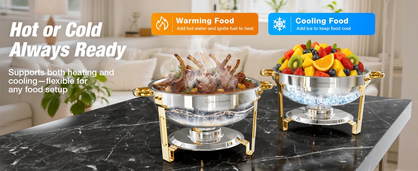 WARMOUNTS Gold Chafing Dishes for Buffet (5QT, 2/4/6 Pack), Round Chafer and Warmer Set with Lid Holder, Rolled Rim Process (No Finger Cuts), Mirror-Polished Stainless Steel, for Catering, Party, Wedding WARMOUNTS Gold Chafing Dishes for Buffet (5QT, 2/4/6 Pack), Round Chafer and Warmer Set with Lid Holder, Rolled Rim Process (No Finger Cuts), Mirror-Polished Stainless Steel, for Catering, Party, Wedding