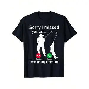 Fishing Phone Call With Fishing Line - Funny Fish Fisherman Graphic Tees Summer Tshirt Short Sleeve Casual Black T Shirts 100% Cotton 180g For Men Womens