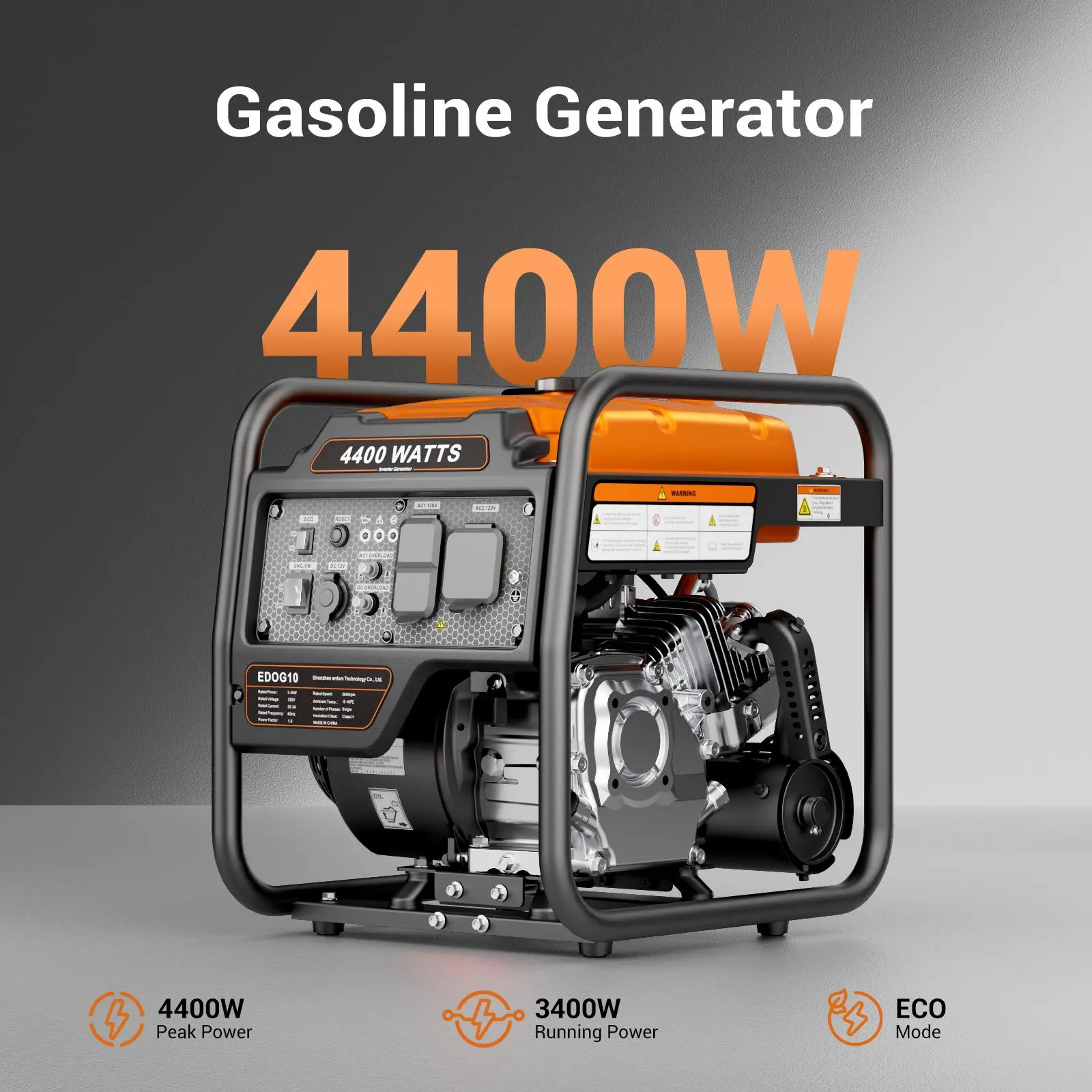 【Ships within 24H】Efurden 4400-Watts Inverter Generator, Open Frame Generator Gas Powered, Emergency Home Backup, RV Ready 30A Outlet, EPA Compliment