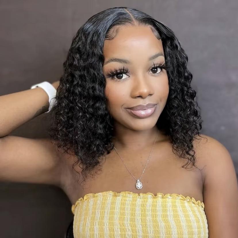 Short Bob Glueless Wigs 6x4 Ready To Wear Deep Wave Curly Wigs Human Hair Wet and Wave 6x4 HD Lace Closure Wig For Women Pre Plucked 180% SpringStatements